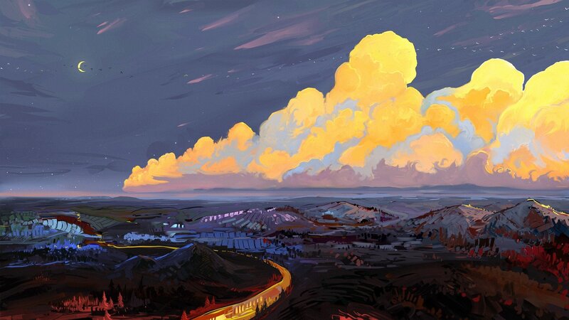 Mountainous Landscape at Dusk — Yellow