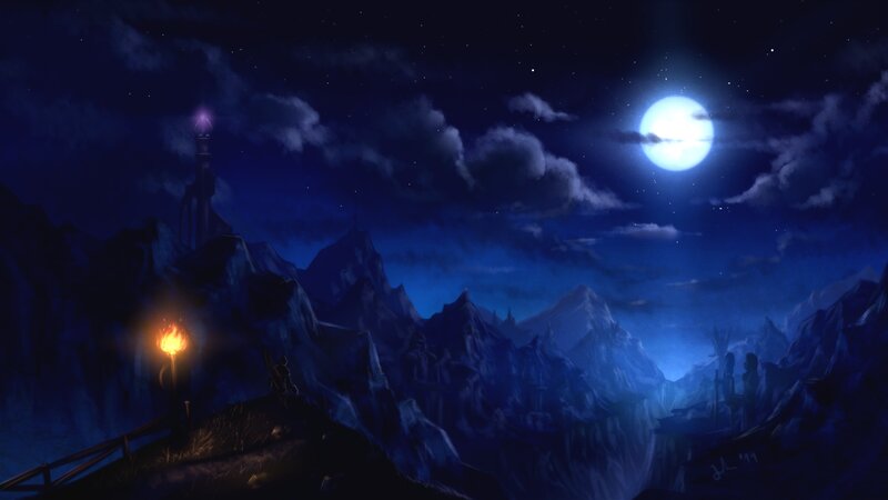 Mountainous Landscape at Night — Blue, Dramatic
