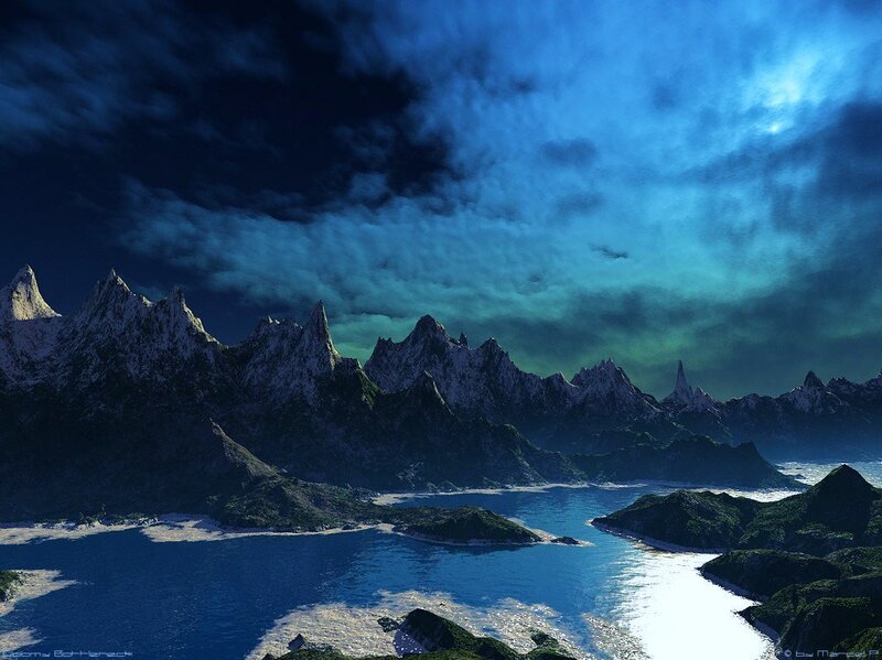 Mountainous landscape at night