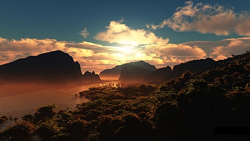 Mountainous Landscape at Sunset — Blue, Dramatic