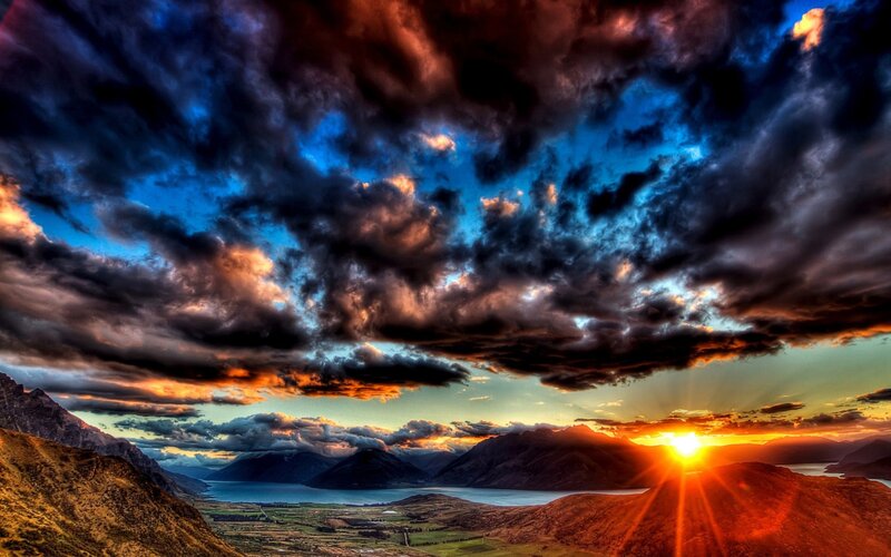 Mountainous Landscape at Sunset — Blue
