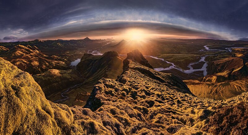 Mountainous Landscape at Sunset — Green