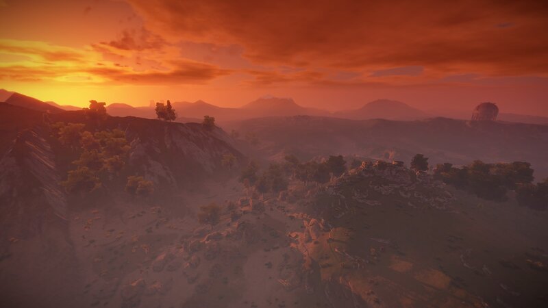 Mountainous Landscape at Sunset — Orange, Dramatic, 3d Render