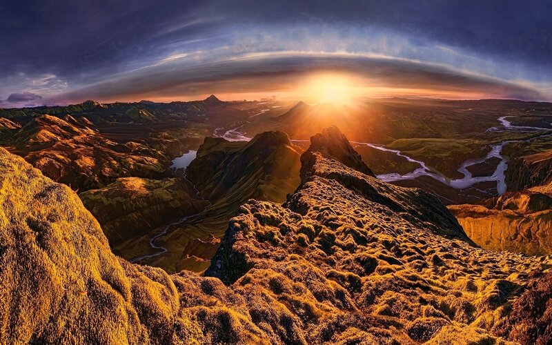 Mountainous Landscape at Sunset — Orange, Dramatic, Photograph, Sun