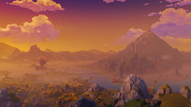 Mountainous Landscape at Sunset — Orange, Serene, 3d Render, Mountains