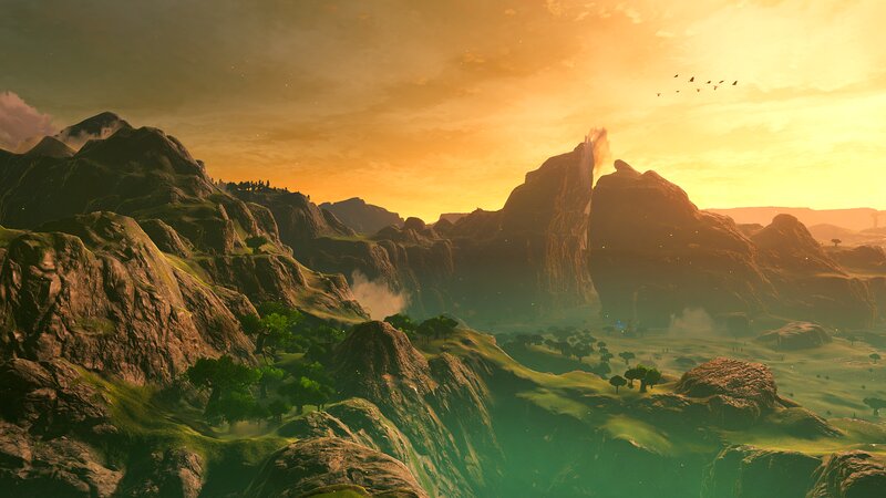 Mountainous Landscape at Sunset — Orange, Serene, 3d Render