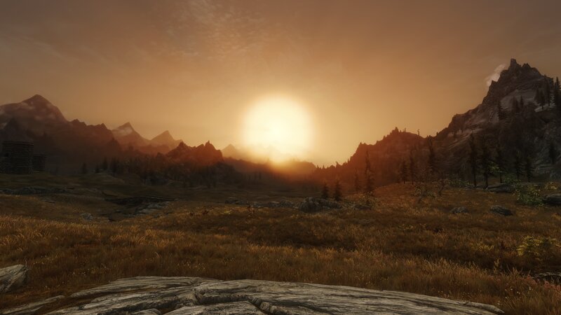 Mountainous Landscape at Sunset — Orange, Serene