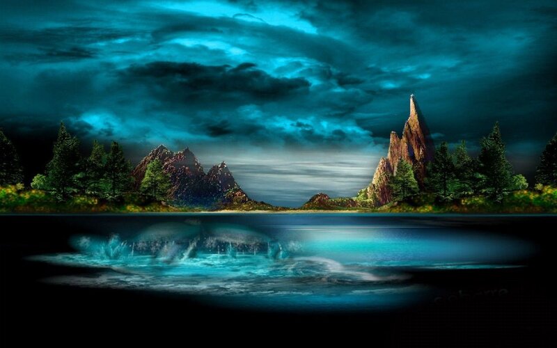 Mountainous Landscape — Blue, Dramatic, Night