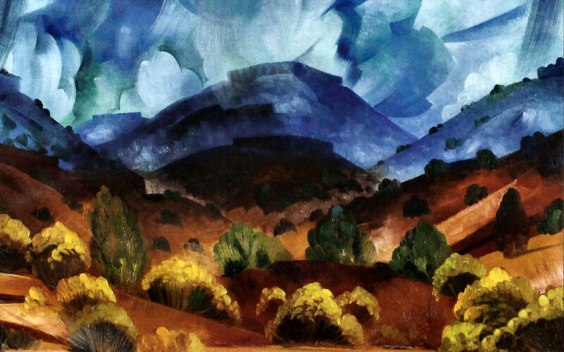 Mountainous Landscape — Blue, Dramatic, Painting