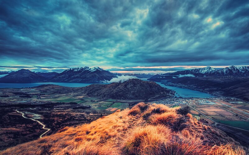 Mountainous Landscape — Blue, Dramatic, Sunset, Photograph, Mountains