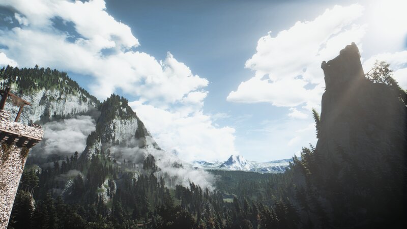 Mountainous Landscape — Blue, Serene, Afternoon, 3d Render, Clouds