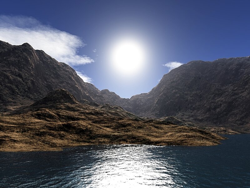 Mountainous Landscape — Blue, Serene, Afternoon, 3d Render, Mountains, Lake