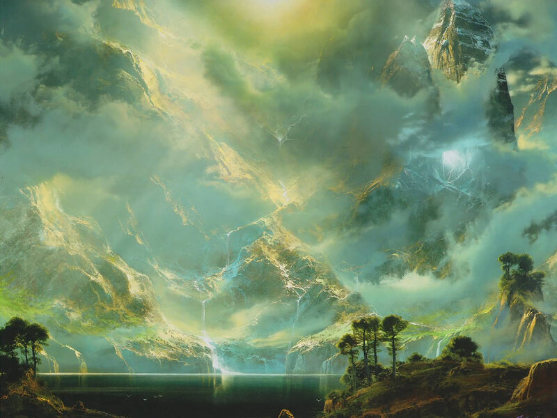 Mountainous Landscape — Green, Dramatic, Morning, Digital Art