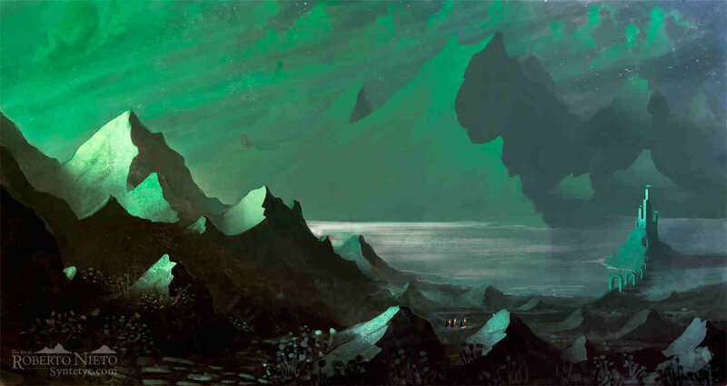 Mountainous Landscape — Green, Dramatic, Night