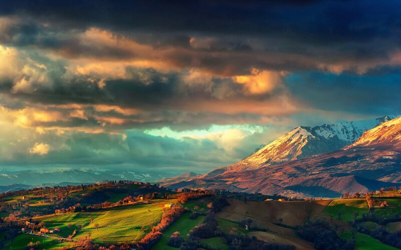 Mountainous Landscape — Green, Dramatic, Sunset, Photograph, Mountains