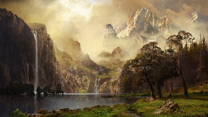 Mountainous Landscape — Green, Serene, Sunrise