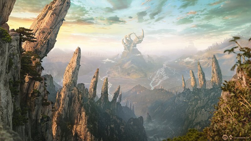 Mountainous Landscape — Green, Serene, Sunset