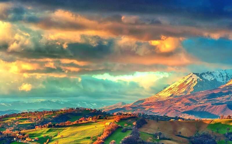 Mountainous Landscape — Orange, Dramatic, Sunset, Photograph