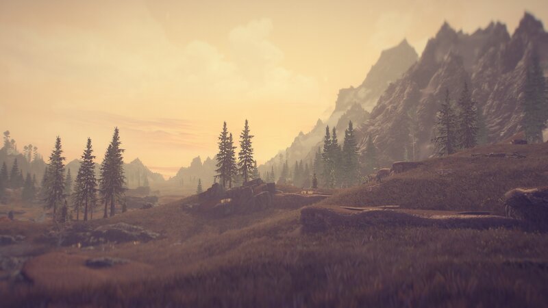 Mountainous Landscape — Orange, Serene, Sunset