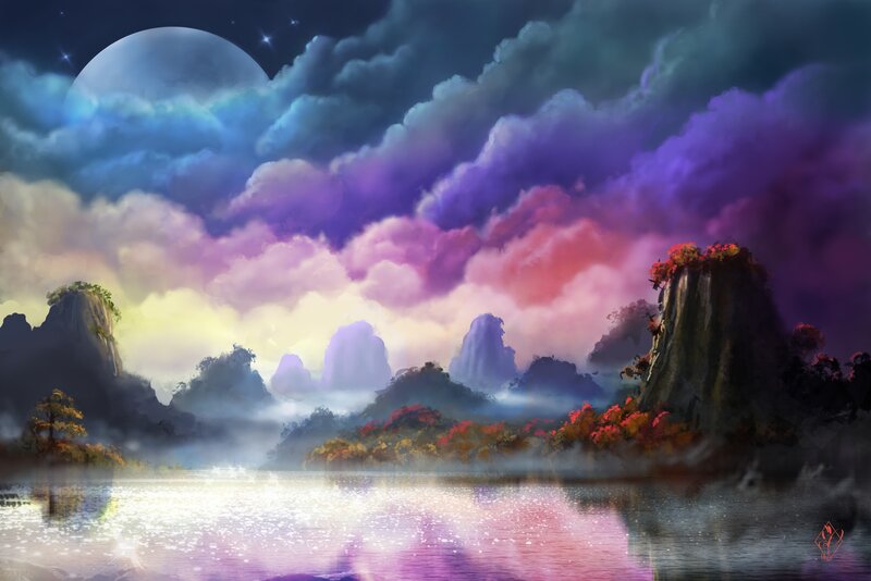 Mountainous Landscape — Purple, Serene