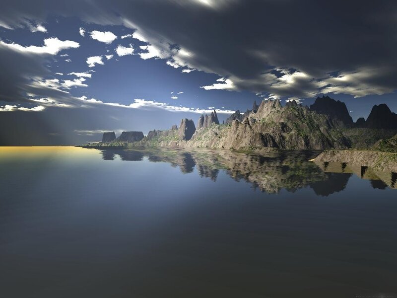 Mountainous landscape reflected in water