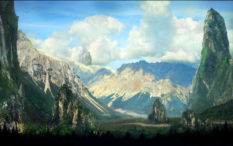 Mountainous landscape with clouds