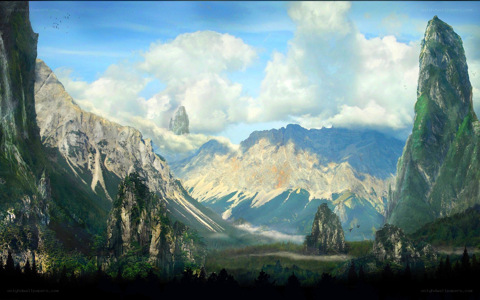 Mountainous landscape with clouds