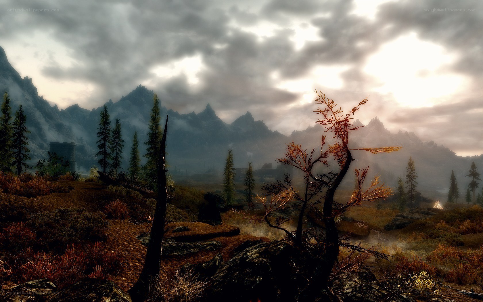 mountainous landscape with fog