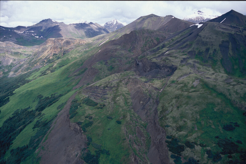 mountainous landscape with green slopes