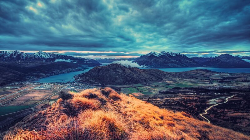 Mountainous Landscape with Lake — Blue, Dramatic