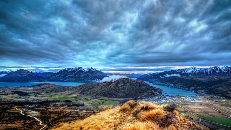 Mountainous Landscape with Lake — Blue