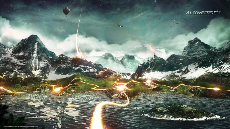 Mountainous Landscape with Lake — Green, Dramatic