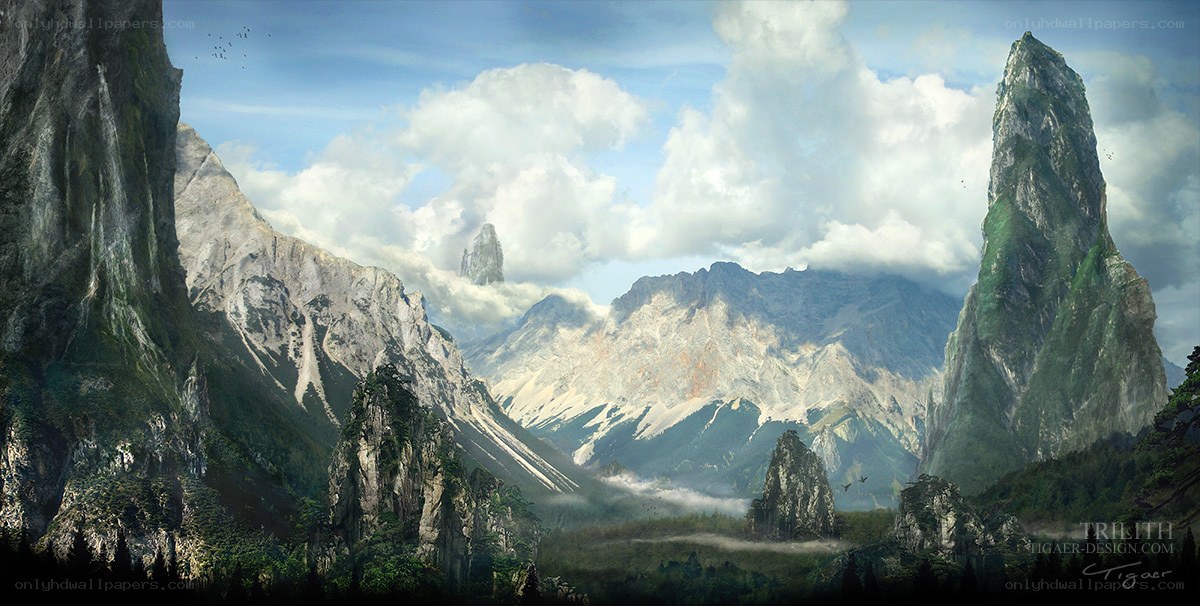 Mountainous landscape with peaks