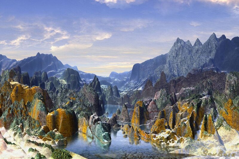Mountainous landscape with river