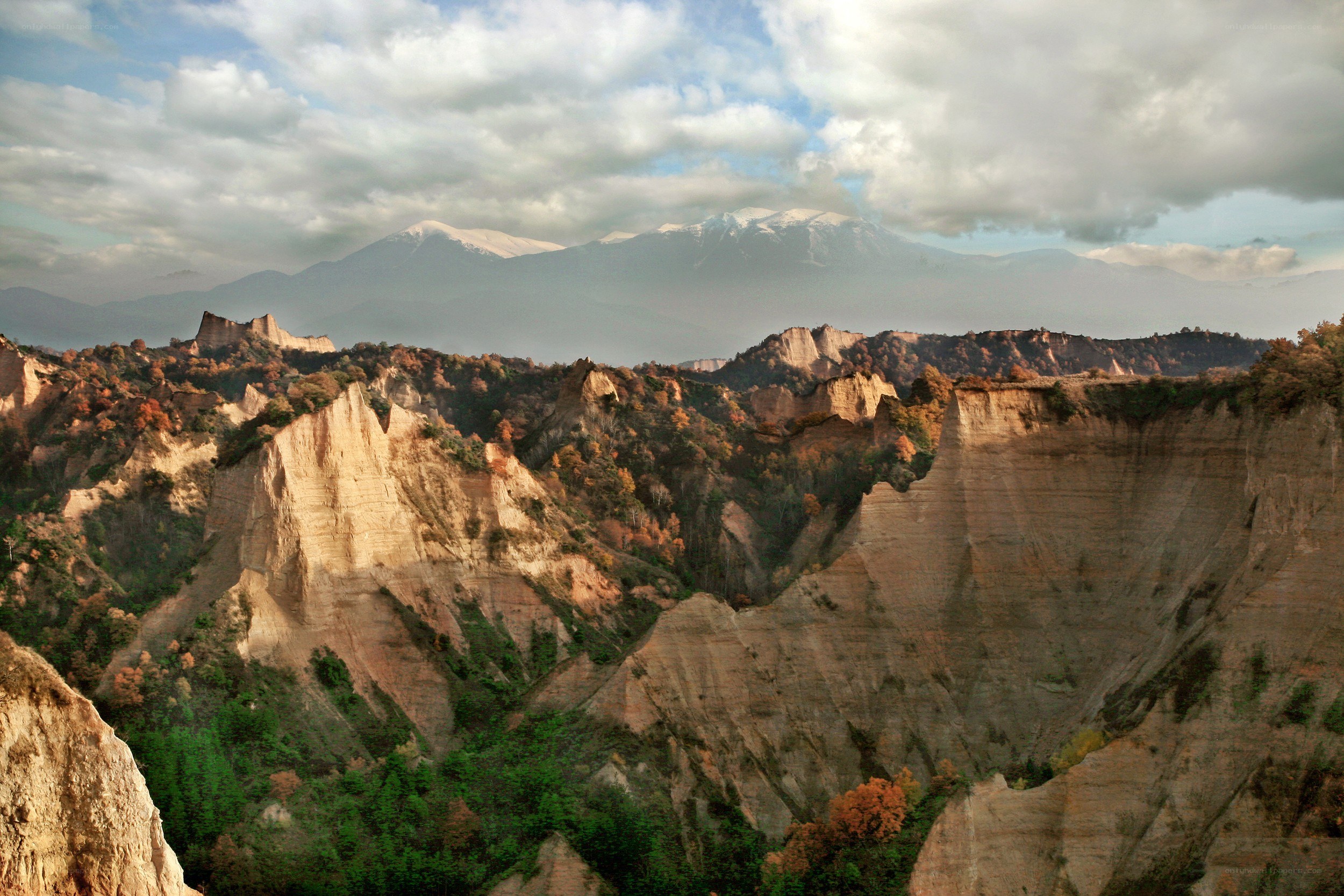 Mountainous landscape with snow-capped peaks