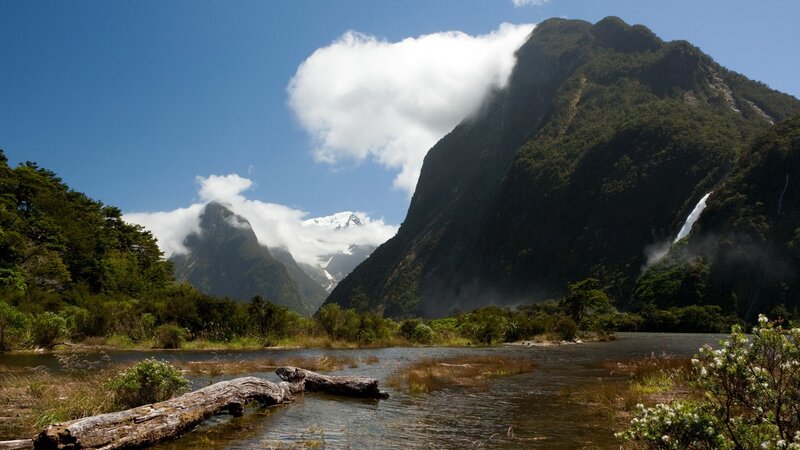 Mountainous River Landscape — Blue, Serene