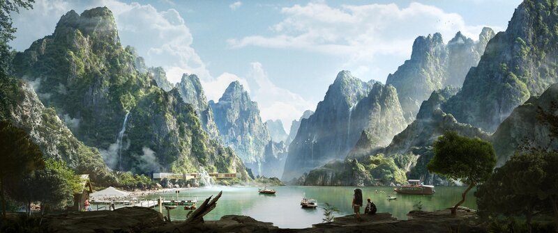 Mountainous River Landscape — Green, Serene, Afternoon
