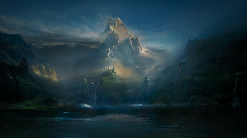 Mountainous Valley Landscape — Blue, Dramatic