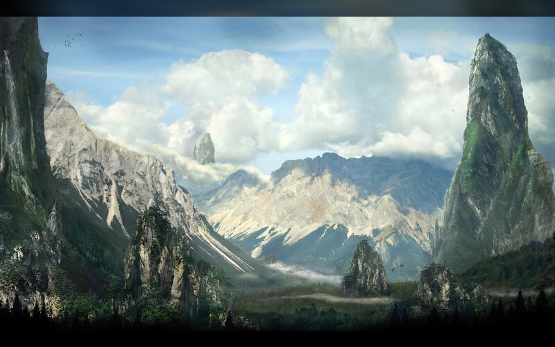 Mountainous Valley Landscape — Blue