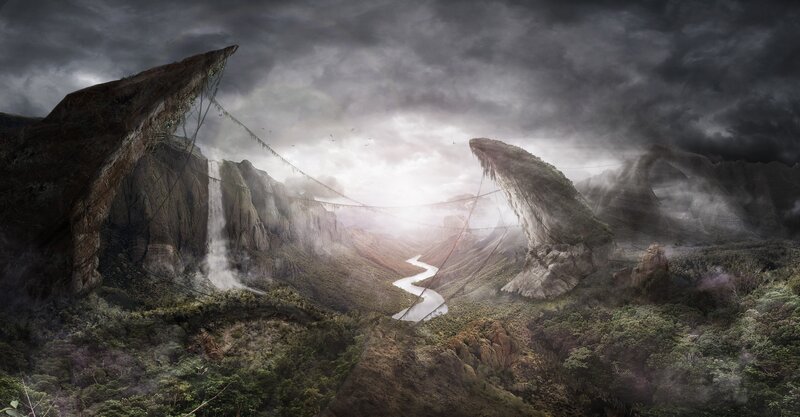 Mountainous Valley Landscape — Gray