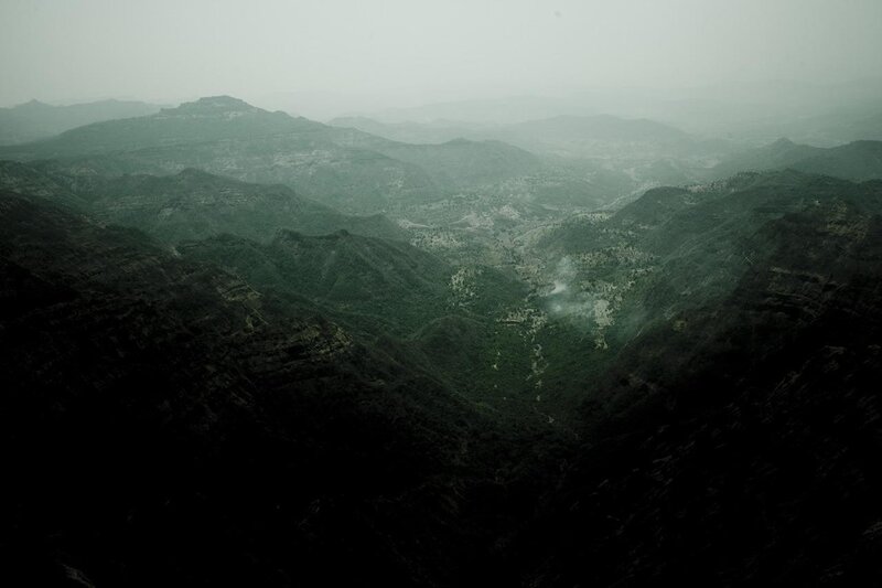 Mountainous Valley Landscape — Green, Misty, Photograph