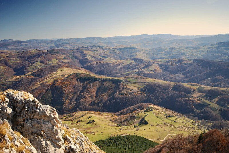 Mountainous Valley Landscape — Green, Serene, Autumn