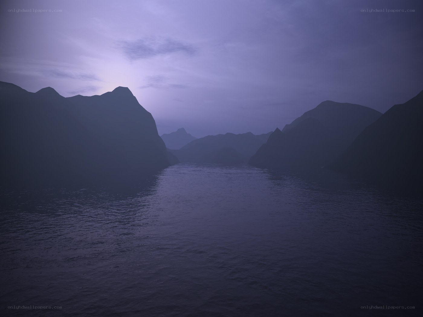 mountainous waterway at dusk
