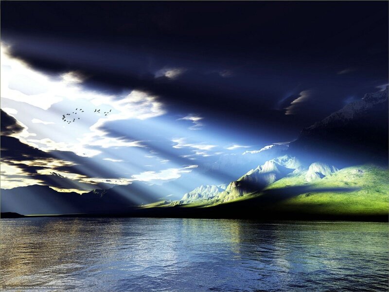 Mountains and Lake at Dawn — Blue