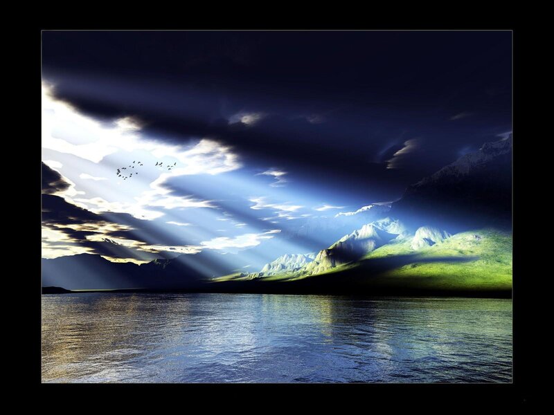 Mountains and Lake at Dusk — Blue, Dramatic, Night