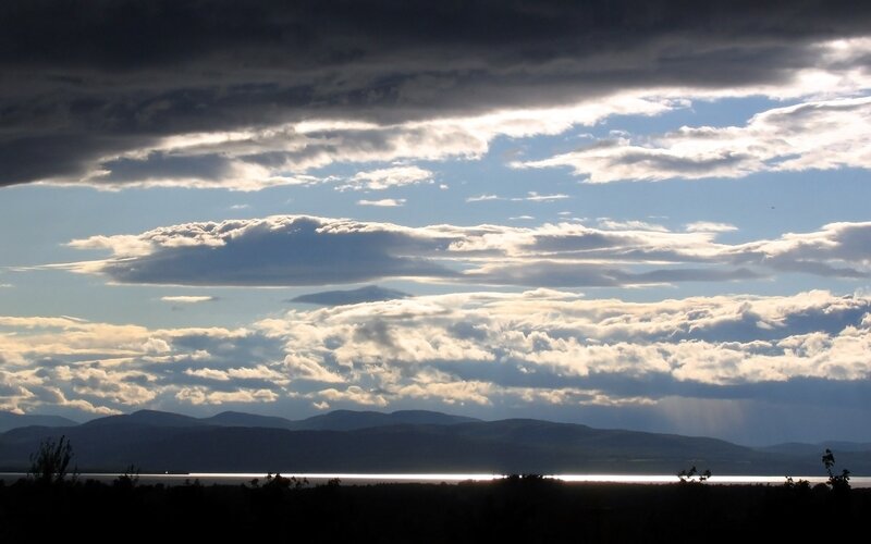Mountains and Lake at Dusk — Blue, Dramatic