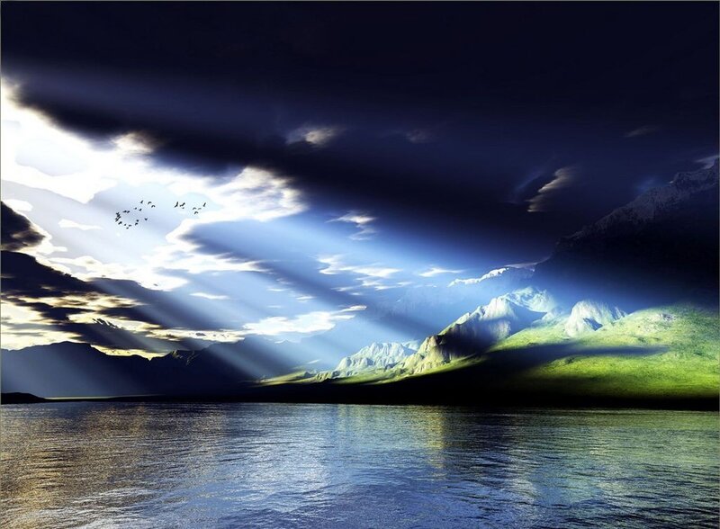 Mountains and Lake at Dusk
