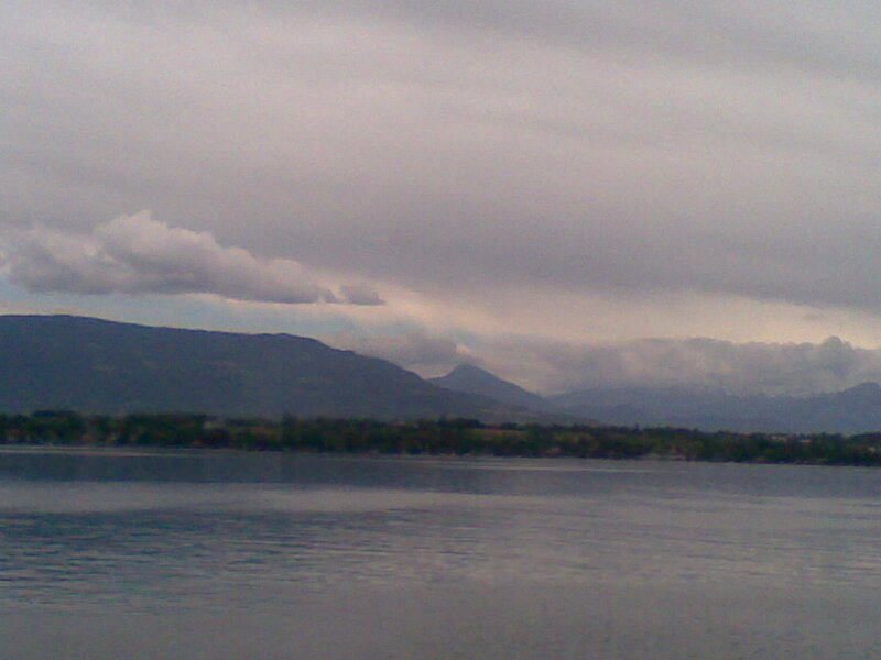Mountains and Lake — Gray, Overcast