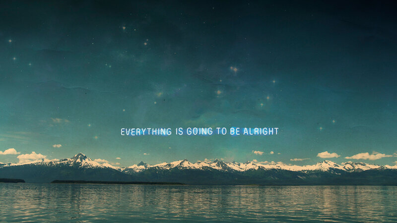 mountains and stars with text