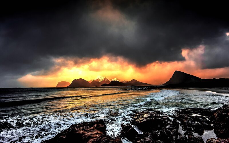 Mountains at Sunset — Orange, Dramatic, Photograph